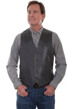 Scully Men's Leather Vest With Caiman Inset 956