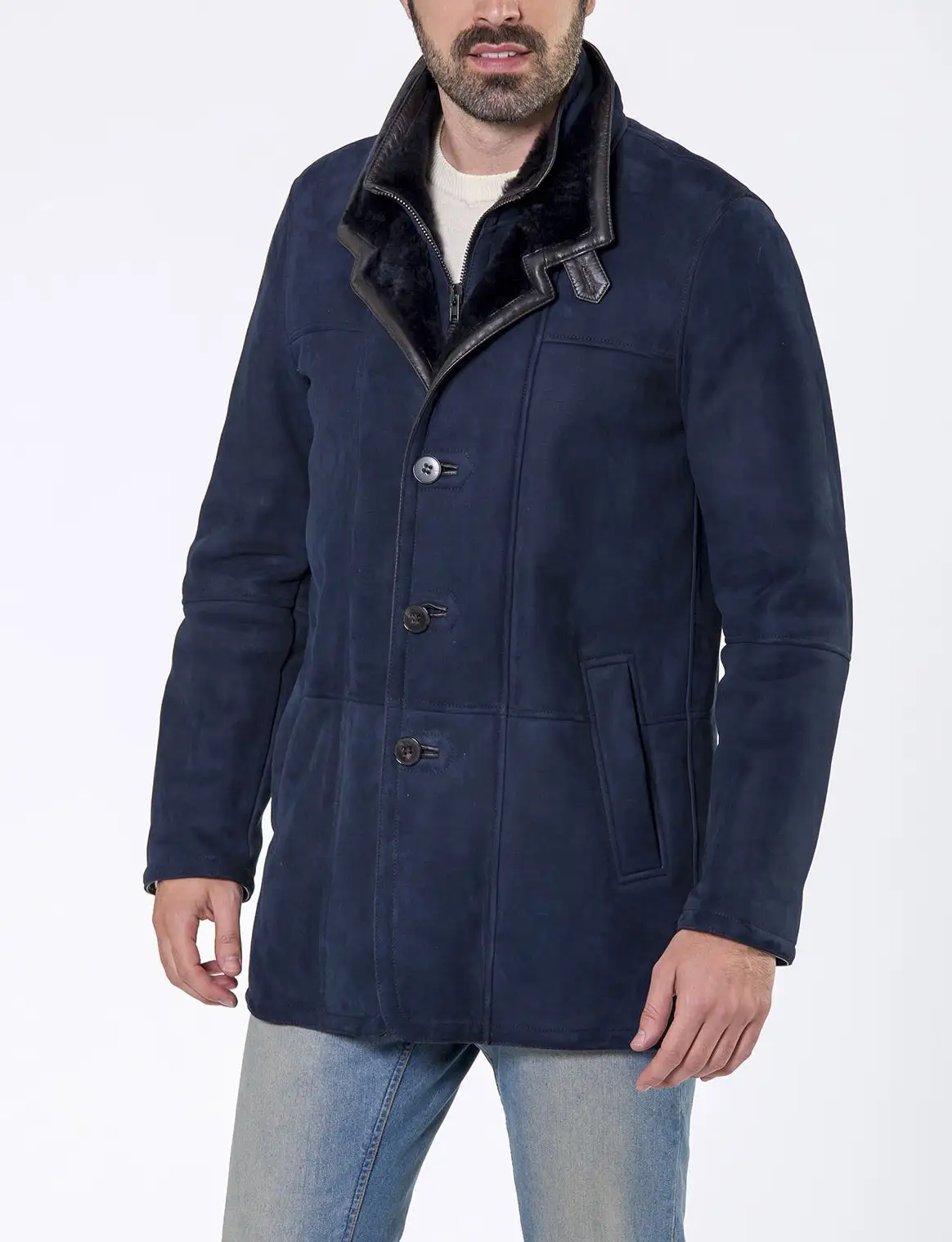 Bergen Of Norway Men's Olaf Navy Shearling Coat Merino Potro Blue 1 Bergen Of Norway Men's Olaf Navy Shearling Coat Merino Potro Blue