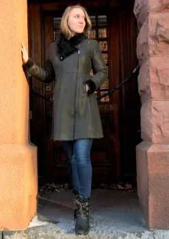 Bergen Of Norway Devon Women's Shearling Coat -Cheap Men's Formal Wear Store Bergen of Norway Devon Dark Olive Brown 1