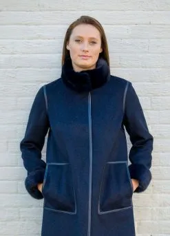 Bergen Of Norway Kari - Navy/Grey Cashmere Mink Coat -Cheap Men's Formal Wear Store Bergen of Norway Kari coat in navy