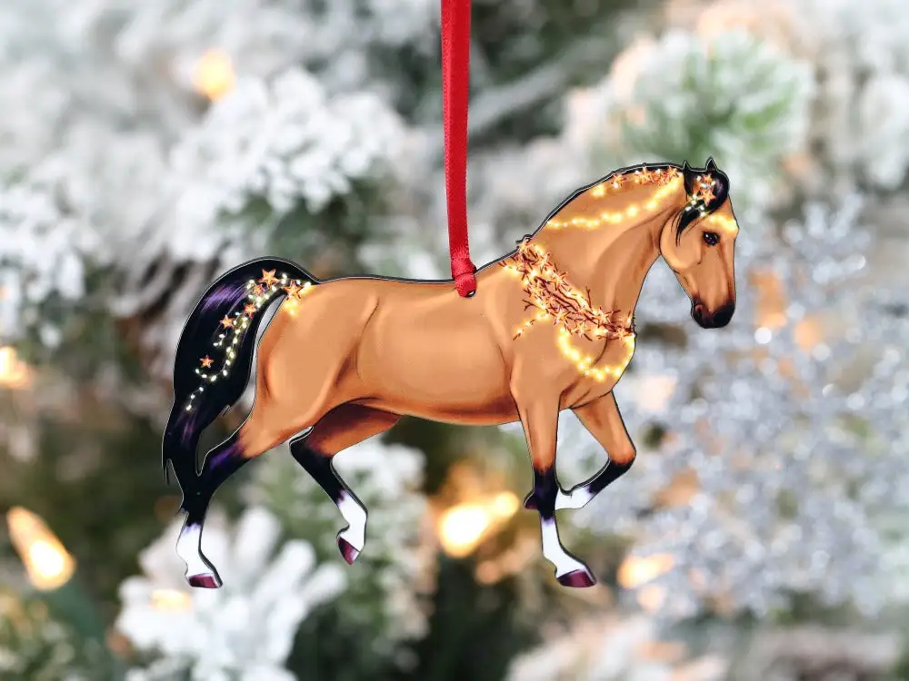 Classy Equine Buckskin Quarter Horse Christmas Ornament- Adorned With Star Garlands 1 Classy Equine Buckskin Quarter Horse Christmas Ornament- Adorned With Star Garlands