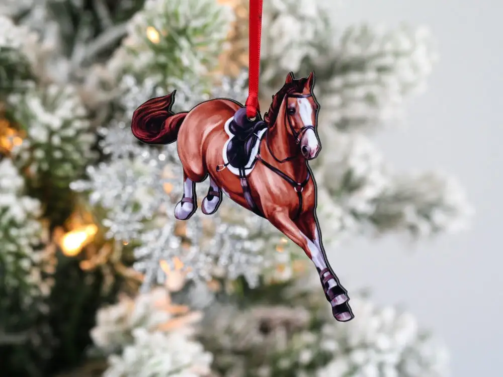 Classy Equine Jumping Horse Ornament- Chestnut Hunter Jumper CEHOD019 FW22 1 Classy Equine Jumping Horse Ornament- Chestnut Hunter Jumper CEHOD019 FW22