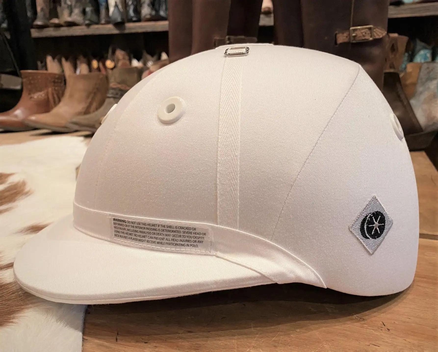 Charles Owens Polo Sovereign Helmet In White Fabric 1 Charles Owens Polo Sovereign Helmet In White Fabric