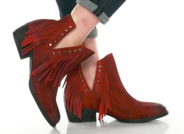 Circle G Women's Red Bootie With Studs And Fringe Q5149 1 Circle G Women's Red Bootie With Studs And Fringe Q5149