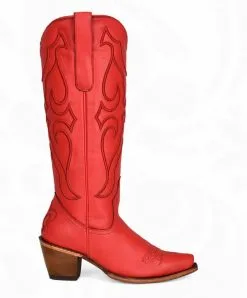 Corral LD Ruby Red Tall Top Matching Stitch Pattern & Inlay Pullstraps Snip Toe Boot Z5076
