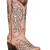 Corral Teen Cowboy Boots In Pink With Shiny Inlay T0103