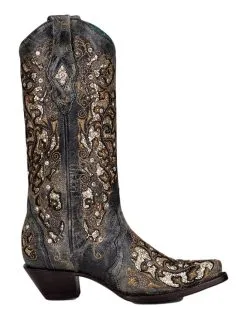 Corral Boots Corral Women's Black Cowboy Boots With Chrystals And Studs A4231 SS23 -Cheap Men's Formal Wear Store CorralWomen sBlackCowboyBootswithChrystalsandStudsA4231SS23