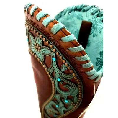 Corral Boots Corral Women's E1538 CHOCOLATE /TURQUOISE OVERLAY & WOVEN & CRYSTALS & STUDS 4 Corral Boots Corral Women's E1538 CHOCOLATE /TURQUOISE OVERLAY & WOVEN & CRYSTALS & STUDS - Image 4
