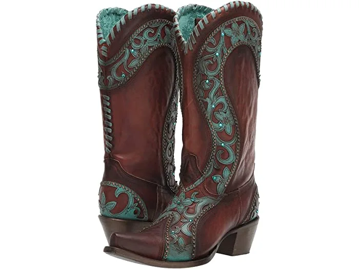 Corral Boots Corral Women's E1538 CHOCOLATE /TURQUOISE OVERLAY & WOVEN & CRYSTALS & STUDS 2 Corral Boots Corral Women's E1538 CHOCOLATE /TURQUOISE OVERLAY & WOVEN & CRYSTALS & STUDS - Image 2