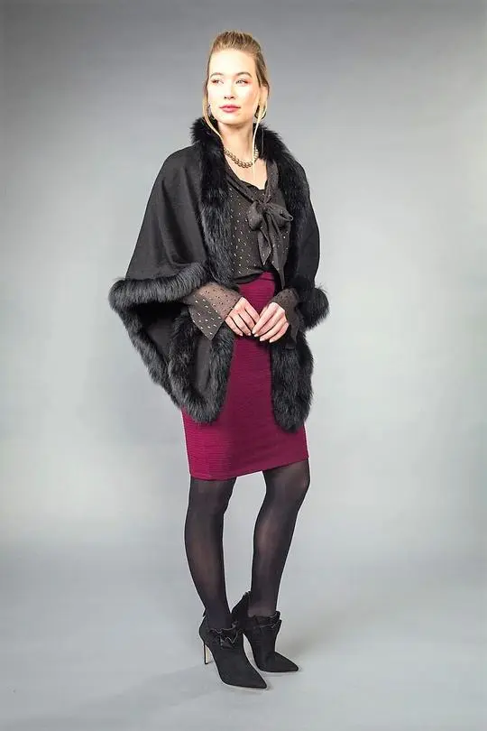 Dana Stein Angora Rabbit & Wool Fox Trimmed Triangle Cape 1 Dana Stein Angora Rabbit & Wool Fox Trimmed Triangle Cape