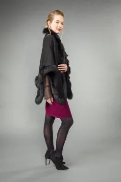 Dana Stein Angora Rabbit & Wool Fox Trimmed Triangle Cape 5 Dana Stein Angora Rabbit & Wool Fox Trimmed Triangle Cape -Cheap Men's Formal Wear Store Dana Stein Rabbit Fox Trim Triangle Cape Black 1