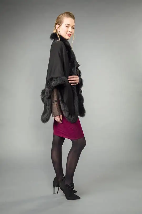 Dana Stein Angora Rabbit & Wool Fox Trimmed Triangle Cape 3 Dana Stein Angora Rabbit & Wool Fox Trimmed Triangle Cape - Image 3