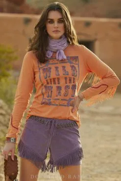 Double D Ranch Wild Like The West Women's Tee In Peach Of The Billy The Kid Collection
