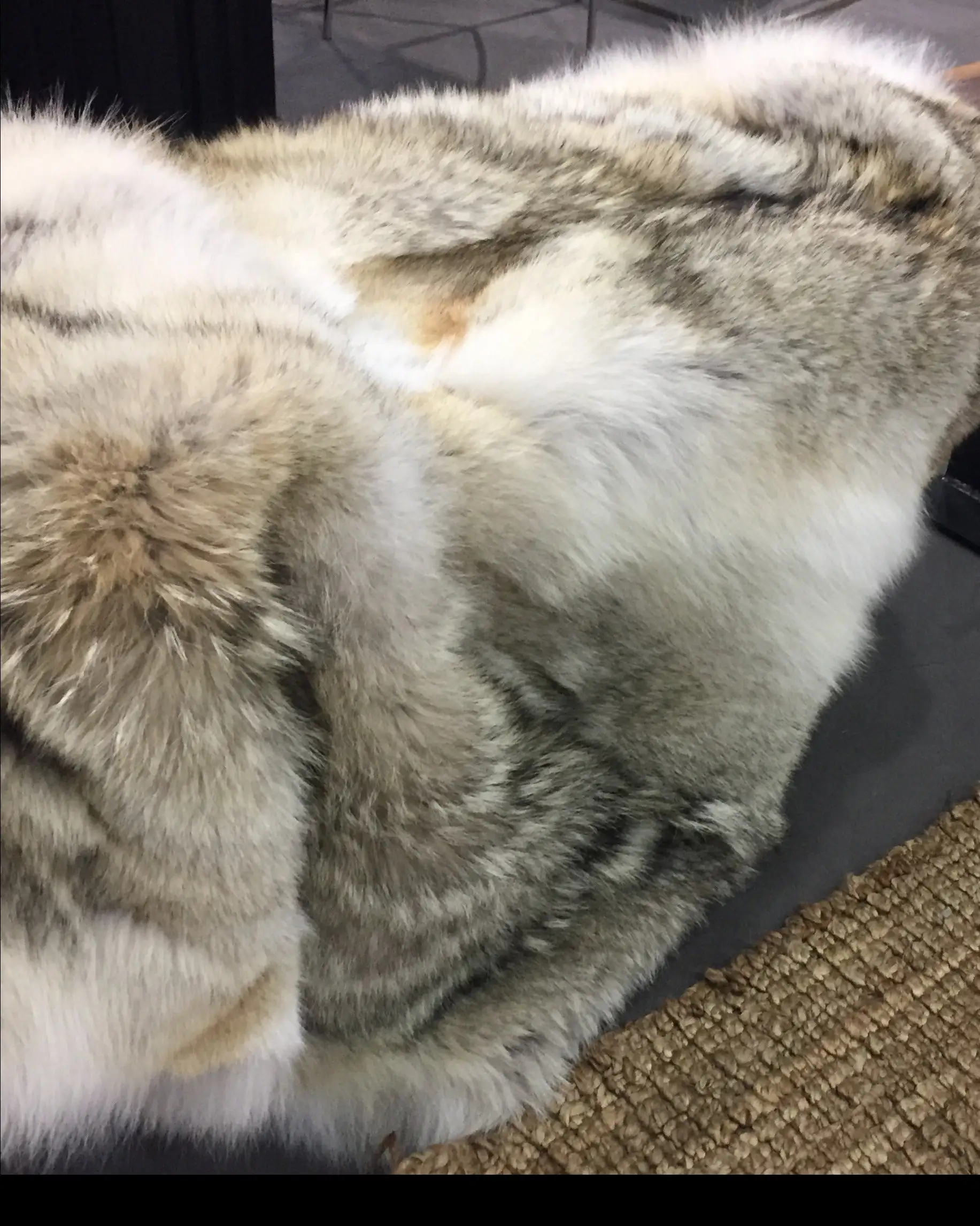 M. MILLER M.Miller Real Coyote Fur Section Throw Blanket 1 M. MILLER M.Miller Real Coyote Fur Section Throw Blanket