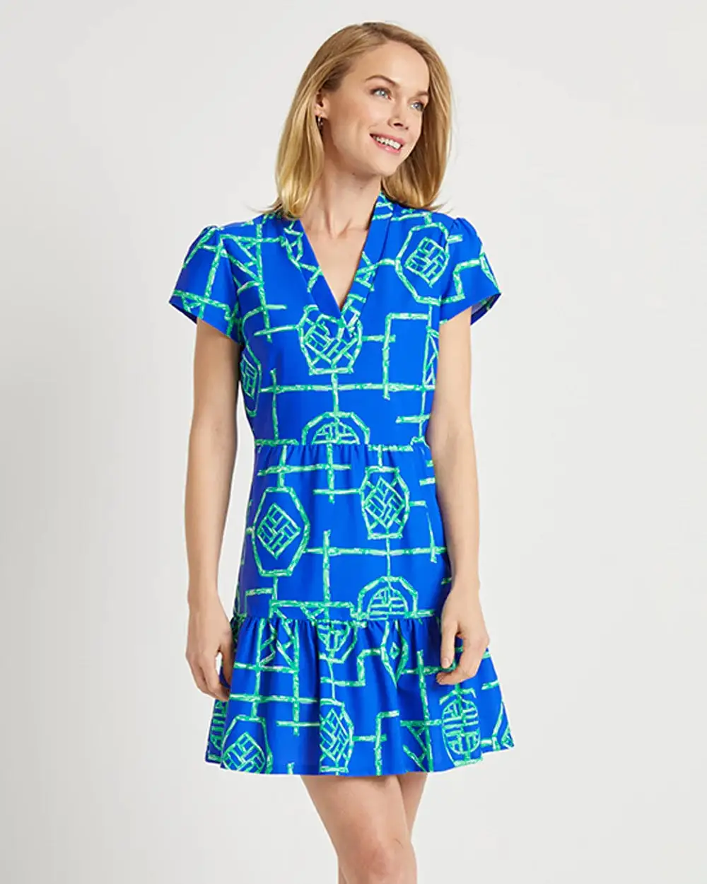Jude Connally Ginger Dress In Bamboo Lattice Cobalt Grass Color 1 Jude Connally Ginger Dress In Bamboo Lattice Cobalt Grass Color
