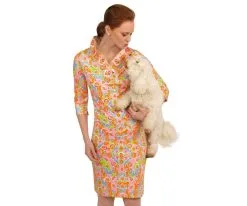 Gretchen Scott Ruffneck Dress Watteau In Lime Pink