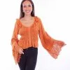 Scully Scullly HC860 Crochet Bell Sleeve In Russet