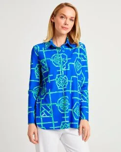 Jude Connally Hadley Top Bamboo Lattice Cobalt Grass Made In The USA