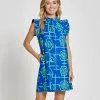 Jude Connally Shari Dress Bamboo Lattice Cobalt Grass SS23