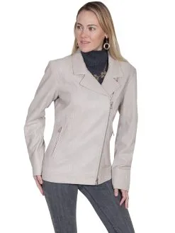 Scully Long Motorcycle Jacket In Cream Lamb L731