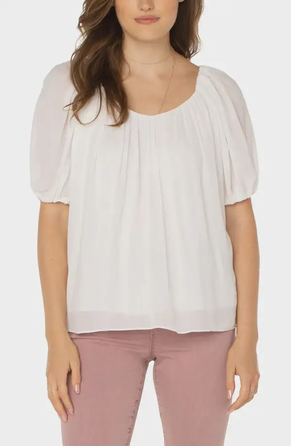 Liverpool Double V Neck Shirred Woven Top 1 Liverpool Double V Neck Shirred Woven Top