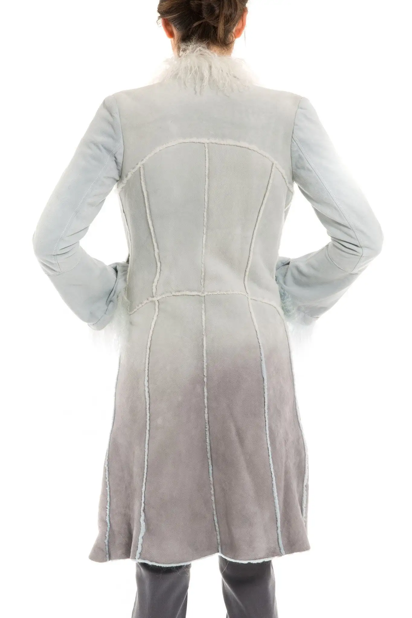 RONCARATI DIXIE Italian Jacket Curly Mongolian Trim In Ice Degrade 2 RONCARATI DIXIE Italian Jacket Curly Mongolian Trim In Ice Degrade - Image 2