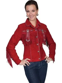 Scully Women's Red Fringe Bead Leather Jacket L152 21