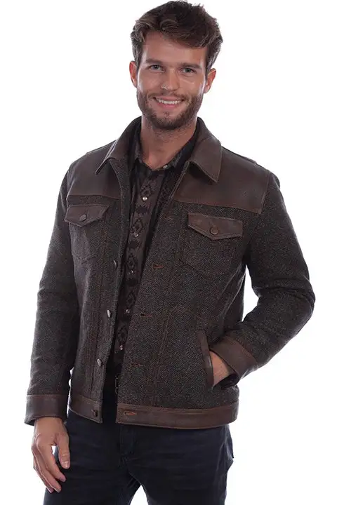 Scully Men's Tweed Jacket Leather Jacket 1 Scully Men's Tweed Jacket Leather Jacket