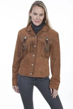 Scully Women's Fringe Bead Leather L152 In Cognac