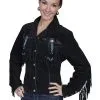 Scully Women's Black Fringe Bead Leather Jacket LD L152