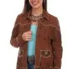Scully L1069 Women's Leather Western Fringe Jacket In Cognac SS23