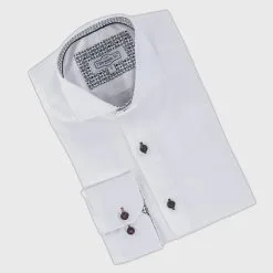 7 Downie St. 7 Downie Dress Shirt In Solid White With Black Buttons SS23