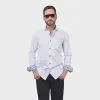 7 Downie St. 7 Downie Dress Shirt In Solid White With Navy Buttons Long Sleve