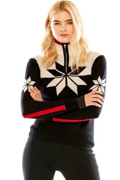 M. MILLER M.Miller Neige Snowflake Extra Fine Half Zip In BLACK ON SALE!
