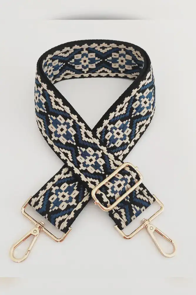 Fair Trade Textiles Aztec Knit Guitar Strap Blk/Blue/White 1 Fair Trade Textiles Aztec Knit Guitar Strap Blk/Blue/White