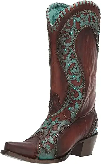 Corral Boots Corral Women's E1538 CHOCOLATE /TURQUOISE OVERLAY & WOVEN & CRYSTALS & STUDS 1 Corral Boots Corral Women's E1538 CHOCOLATE /TURQUOISE OVERLAY & WOVEN & CRYSTALS & STUDS