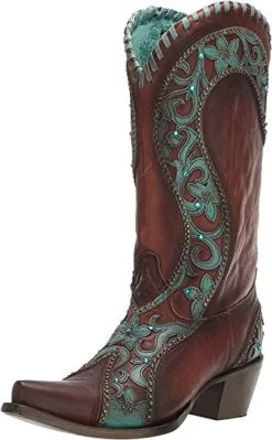 Corral Boots Corral Women's E1538 CHOCOLATE /TURQUOISE OVERLAY & WOVEN & CRYSTALS & STUDS