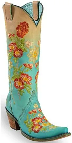 Corral Boots Corral Women's C3304 Turquoise Orange Floral Embroidery Cowboy Boot