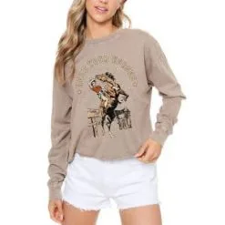Vanilla Monkey Hold Your Horses Cowgirl Graphic Long Sleeve Shirt