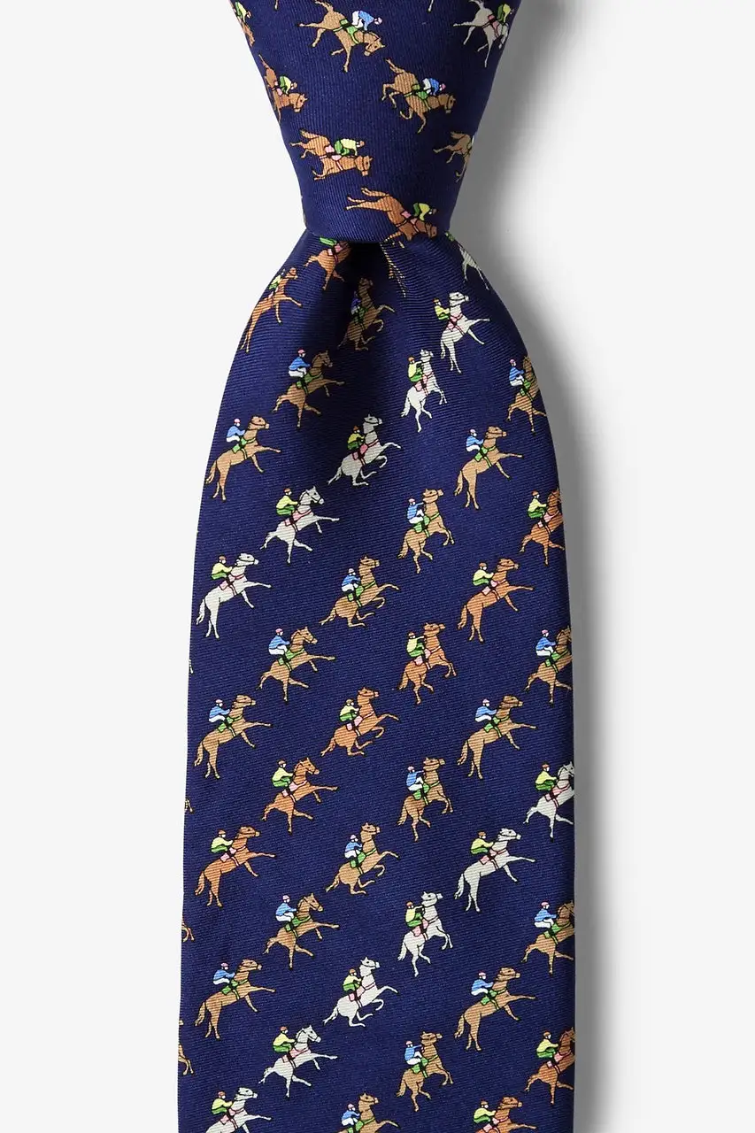 Alynn Men's Silk Tie Horse Racing Win Place Show In Navy 1 Alynn Men's Silk Tie Horse Racing Win Place Show In Navy