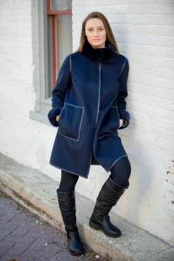 Bergen Of Norway Kari - Navy/Grey Cashmere Mink Coat